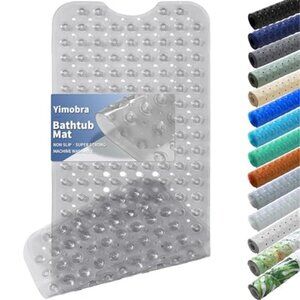 Non Slip Bathtub Mat 40x16 Extra Long Shower Mat Suction Cups Drain Holes Grey